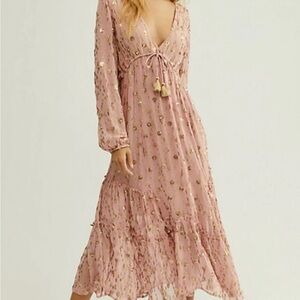 Free People Pink Floral Long Sleeve Dress